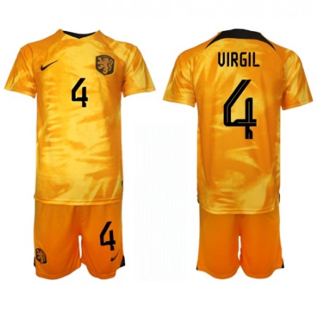 Maglia Paesi Bassi Virgil van Dijk 4 Bambino Prima Divisa Mondiali di Calcio 2022